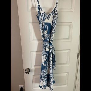 NWOT Reformation Blue Print Tie Waist Dress